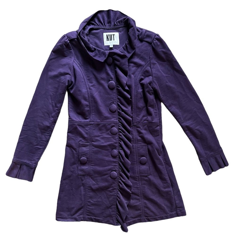 Kut from the Kloth Purple Ruffle Peacoat Trench Jacket Women's size Medium